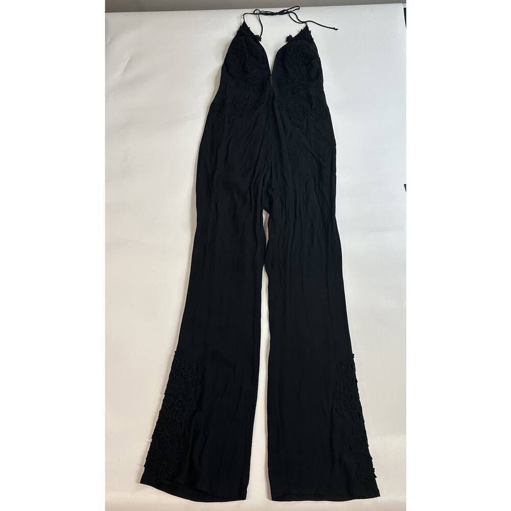 For Love And Lemons Jumpsuit Medium Halter Deep V-Neck Open Back Lace Sexy